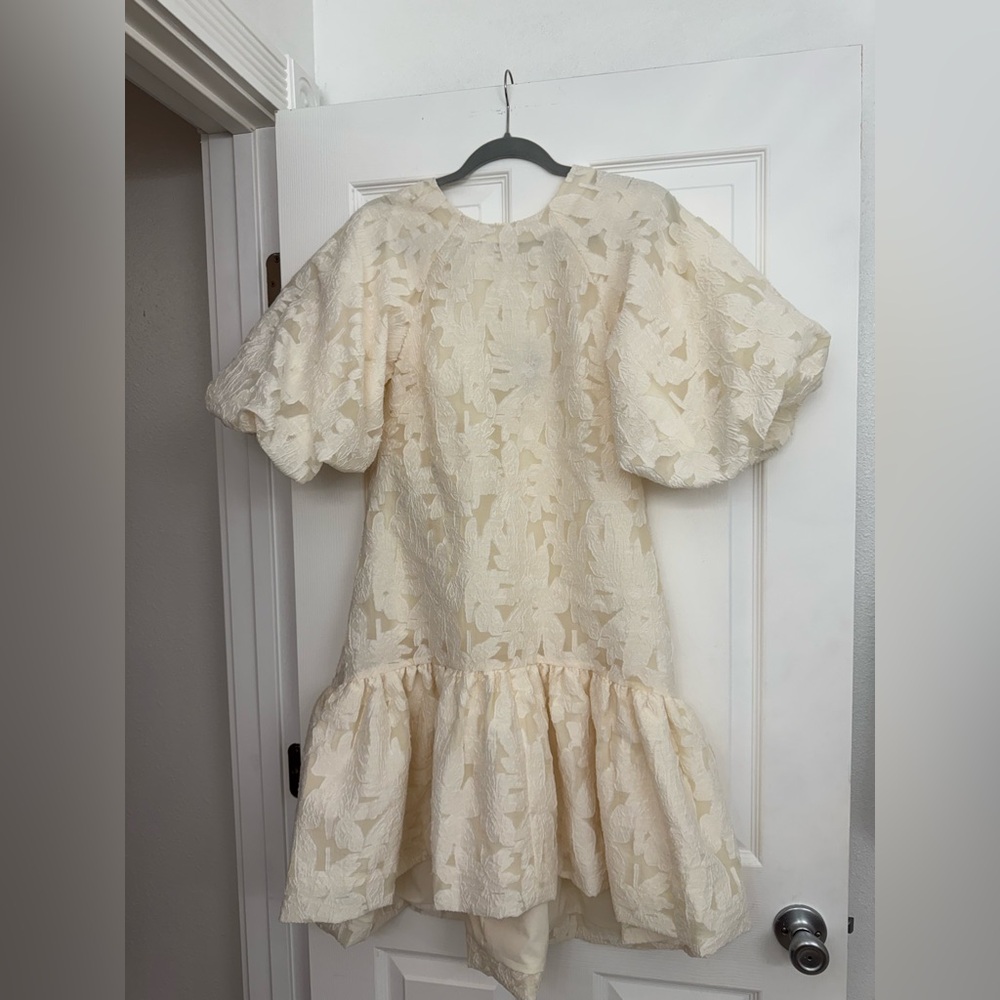 ASOS EDITION textured smock dress with tiered hem in cream